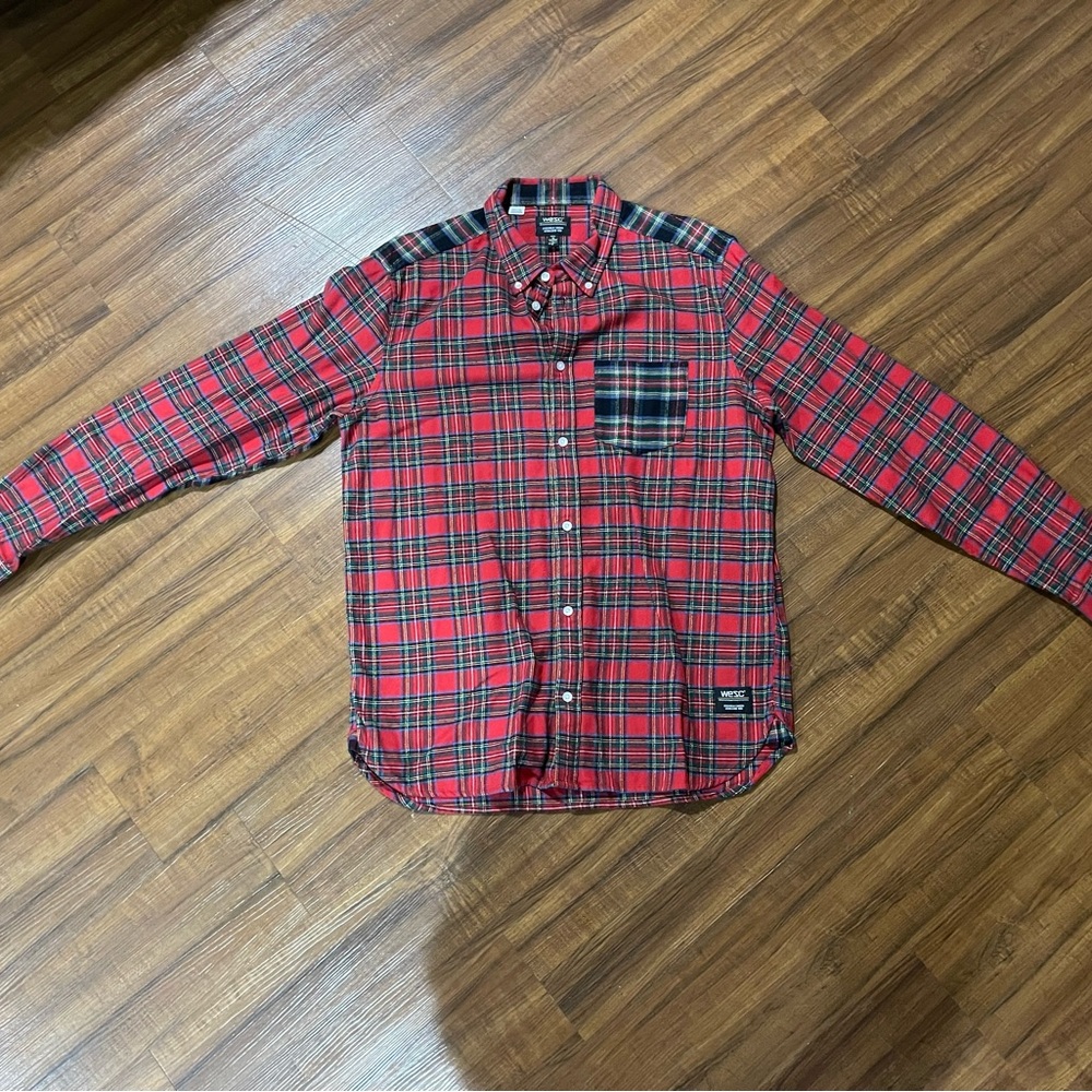 WESC button down shirt (red/black/plaid) rare